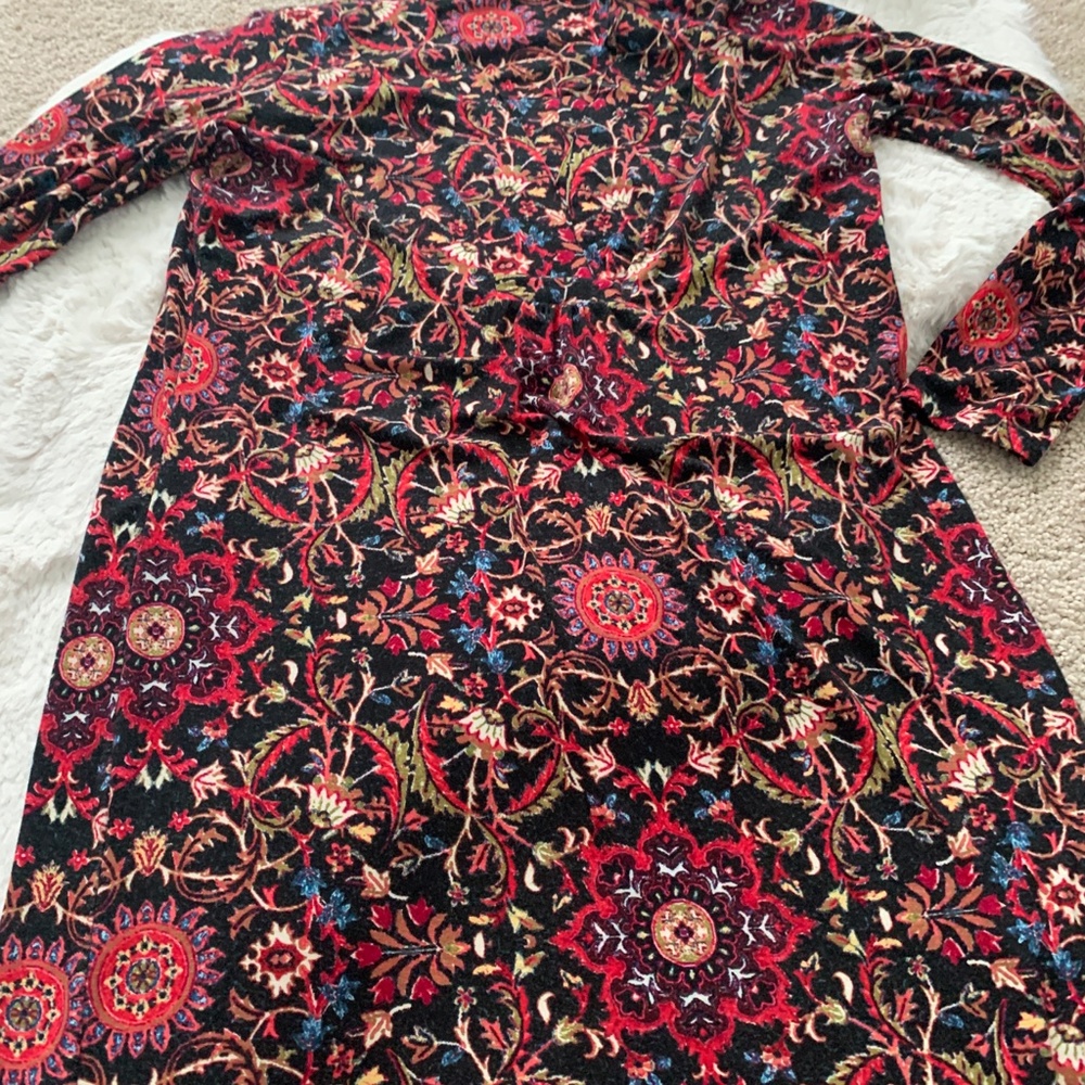 J. Jill Black & Red Floral Long Sleeve Dress- S - Picture 11 of 14